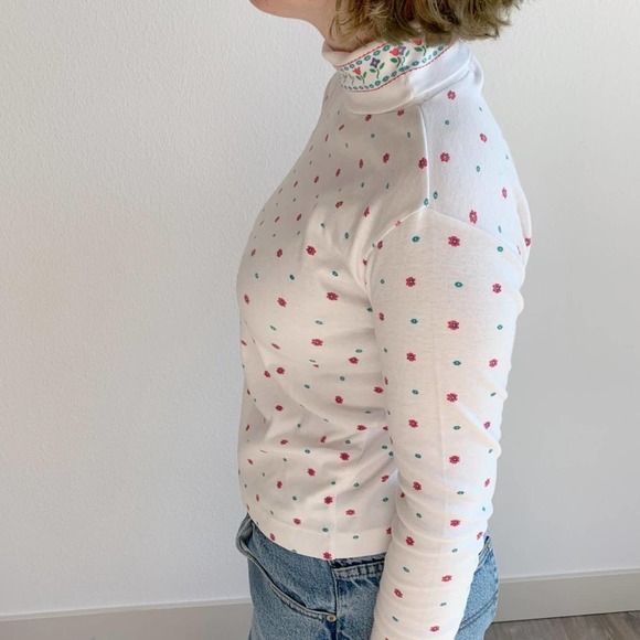 VINTAGE 90s Ashley Multicolored Floral Long Sleeve Turtleneck Shirt Small - Picture 3 of 4